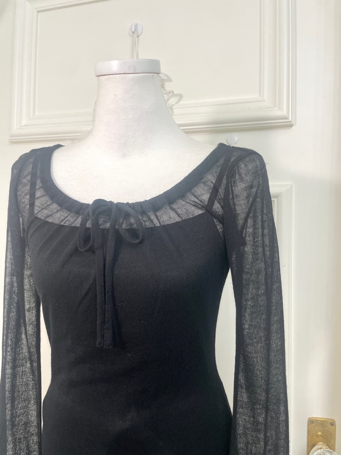 black sheer shirring bow top&skirt set 상품이미지6