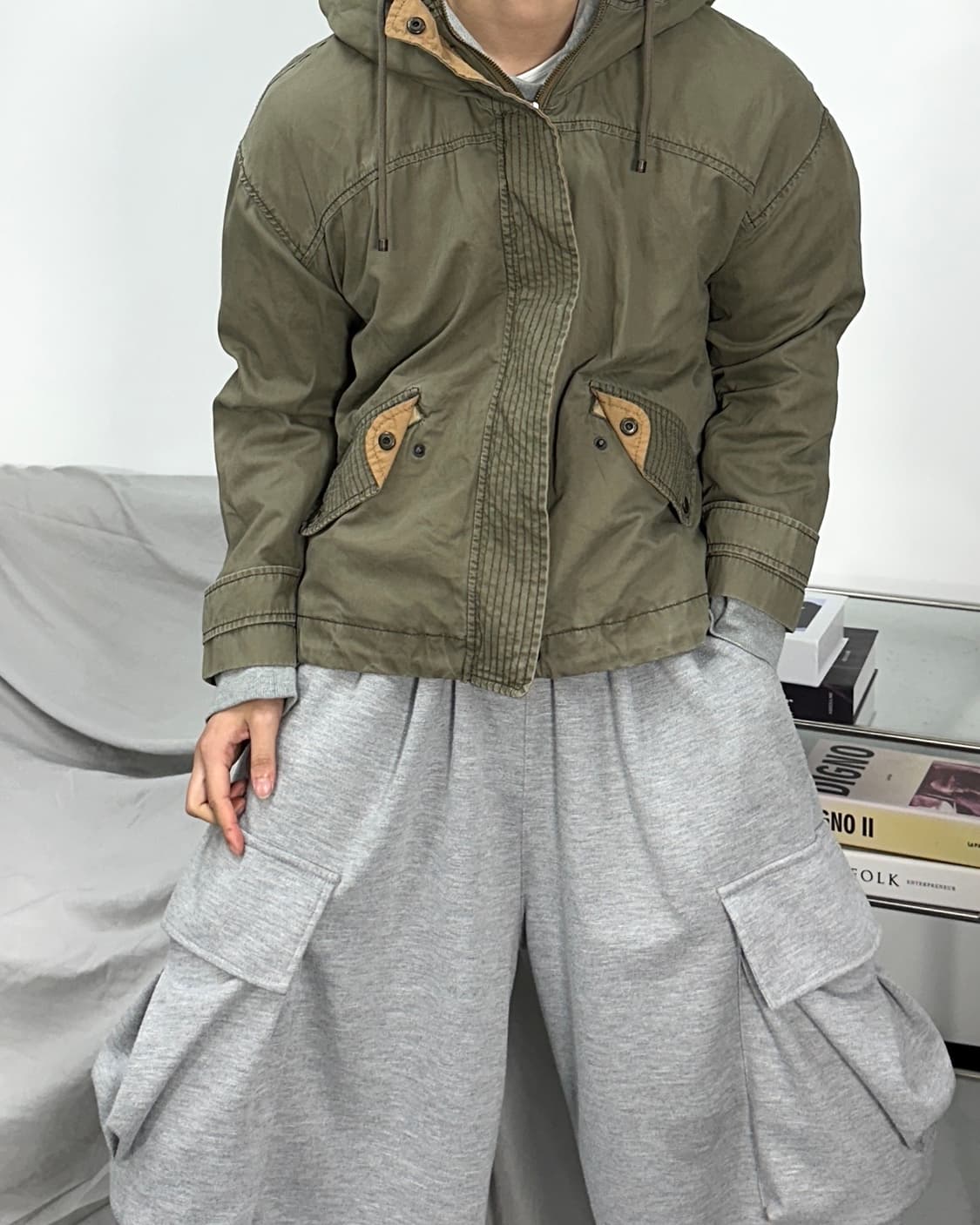 아베크롬비 카키 후드 야상 자켓 M 상품이미지2