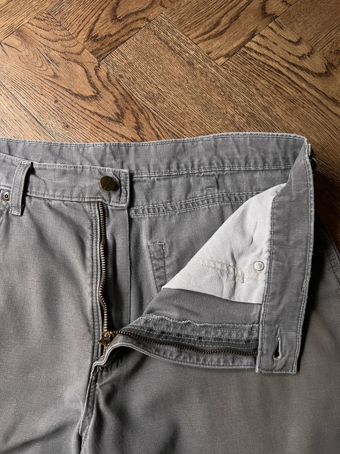 [35]칼하트 USA 그레이 라이트캔버스 싱글니 워크팬츠 상품이미지3