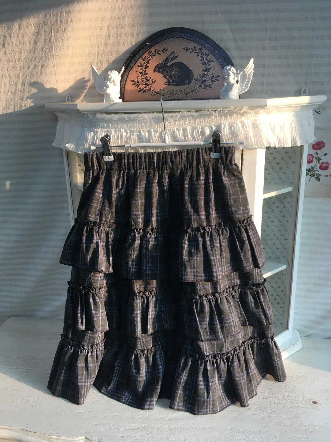 빈티지 체크 프릴 캉캉 미디스커트 상품이미지6