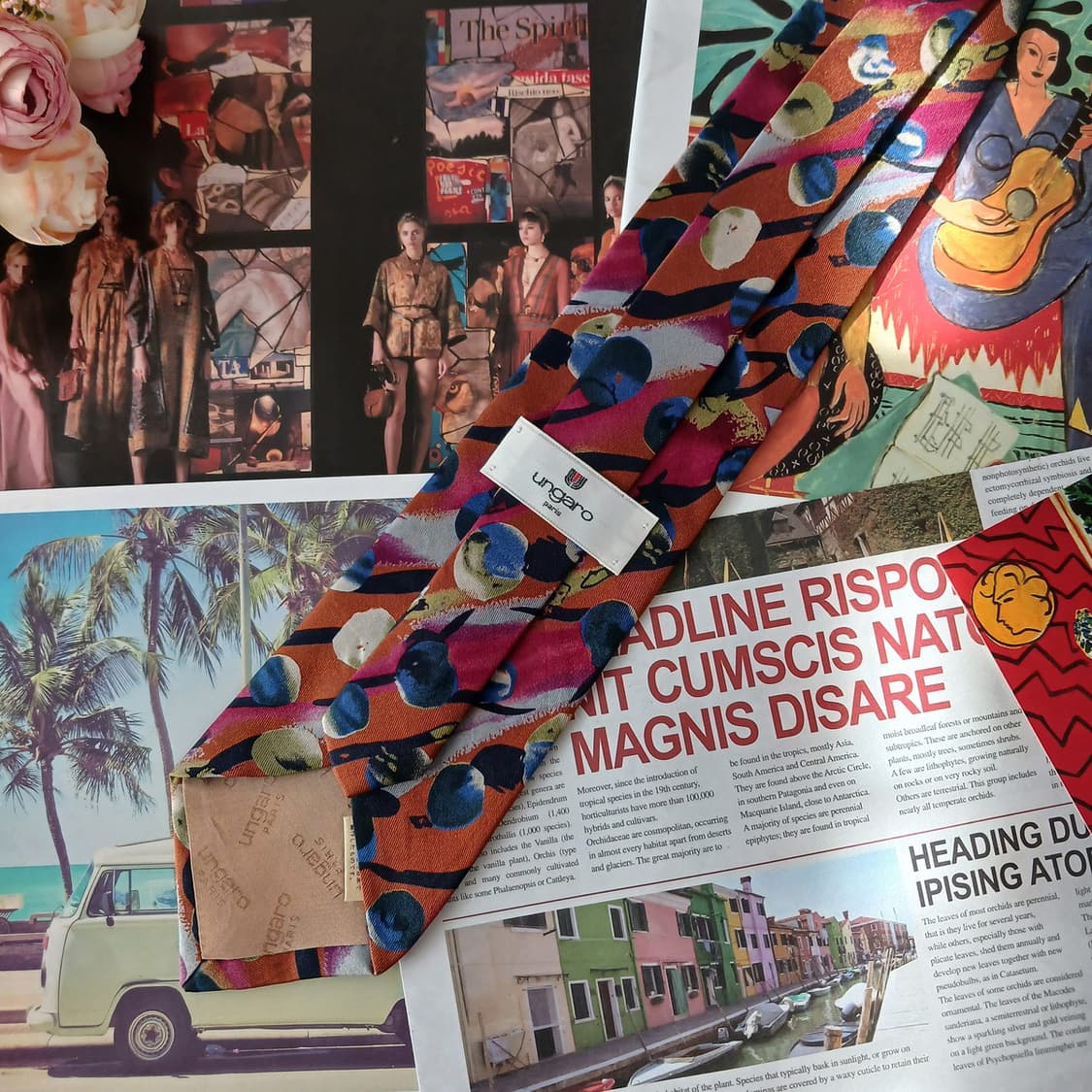 웅가로 실크 오렌지 아트워크 패턴 넥타이 9cm B등급 A19199
 상품이미지3