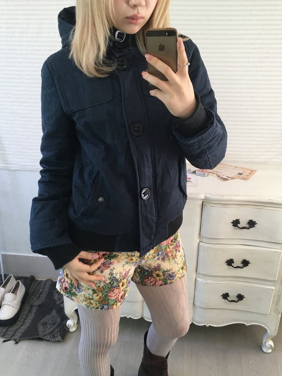 navy button hood down blouson 상품이미지6