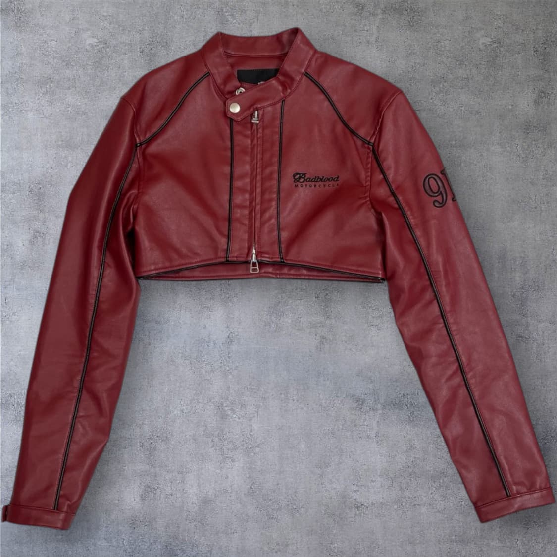 배드블러드 Badblood 레드 빅터 크롭 레더 레이싱자켓 S 상품이미지1