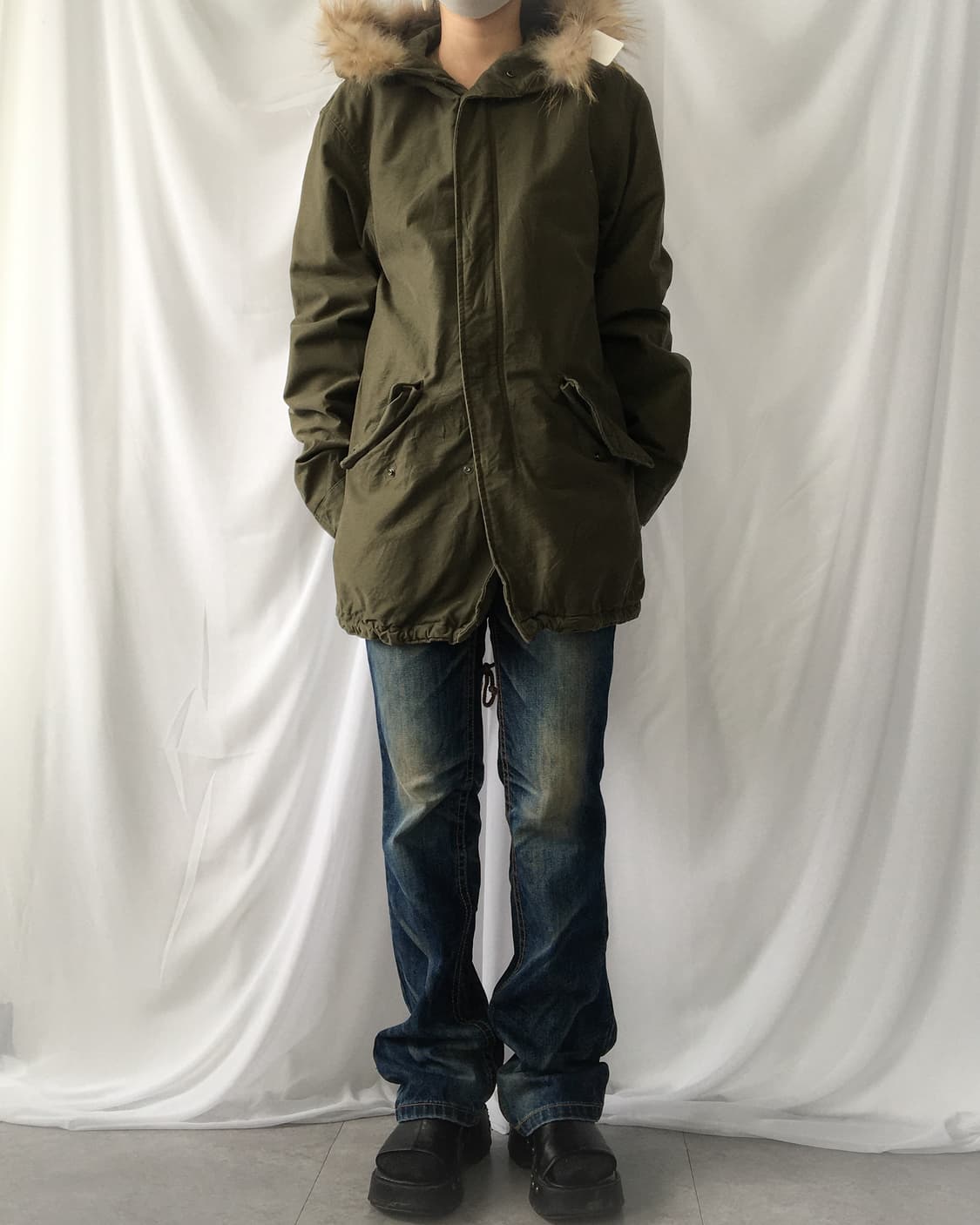 Fake fur hood military khaki jacket 상품이미지7