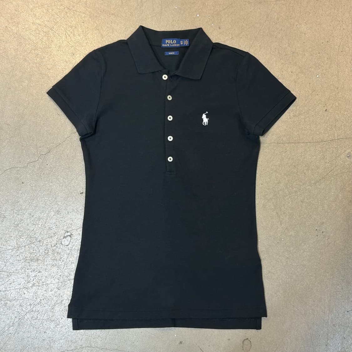 XS 폴로랄프로렌 슬림 핏 여성용 블랙 카라 반팔티 상품이미지2