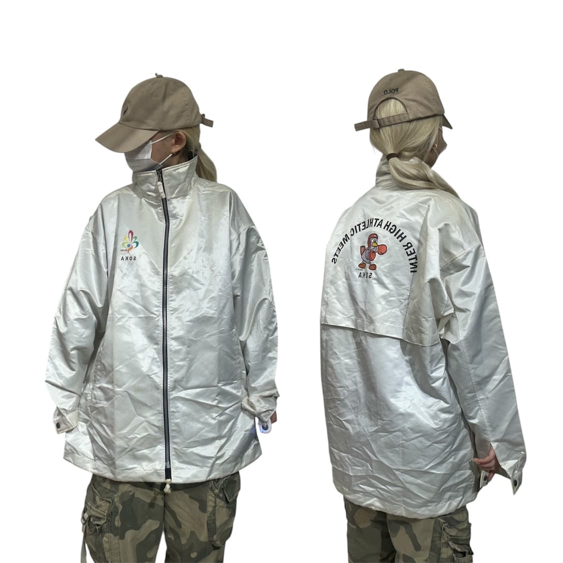 미즈노 화이트 빅 로고 프린팅 바람막이 트랙 자켓 L 상품이미지1