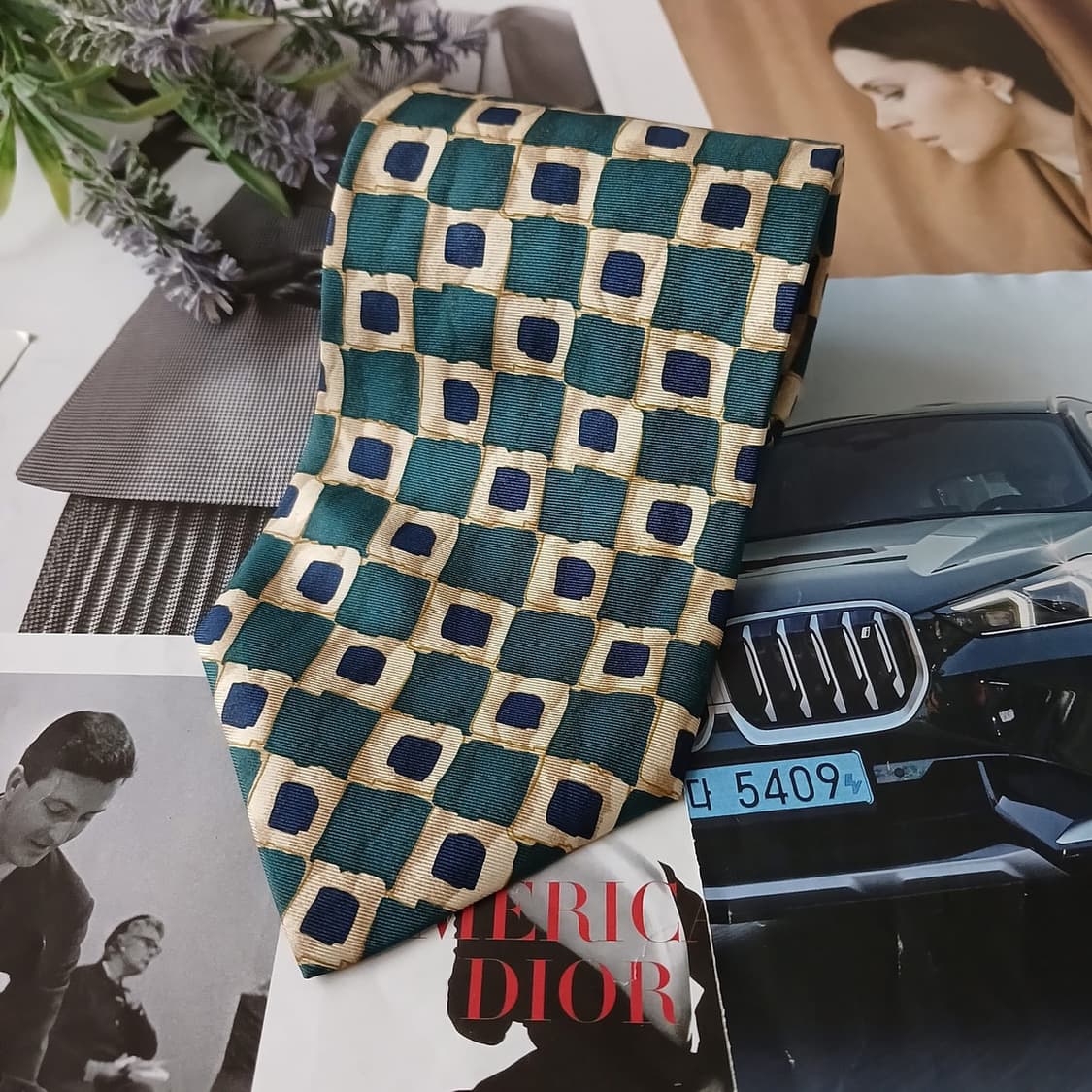 타이렉 실크 그린 패턴 넥타이 9.9cm 새제품 A19512 상품이미지4