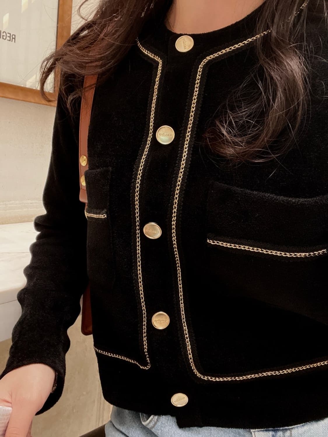 산드로 테리가디건 금장+블랙 상품이미지1