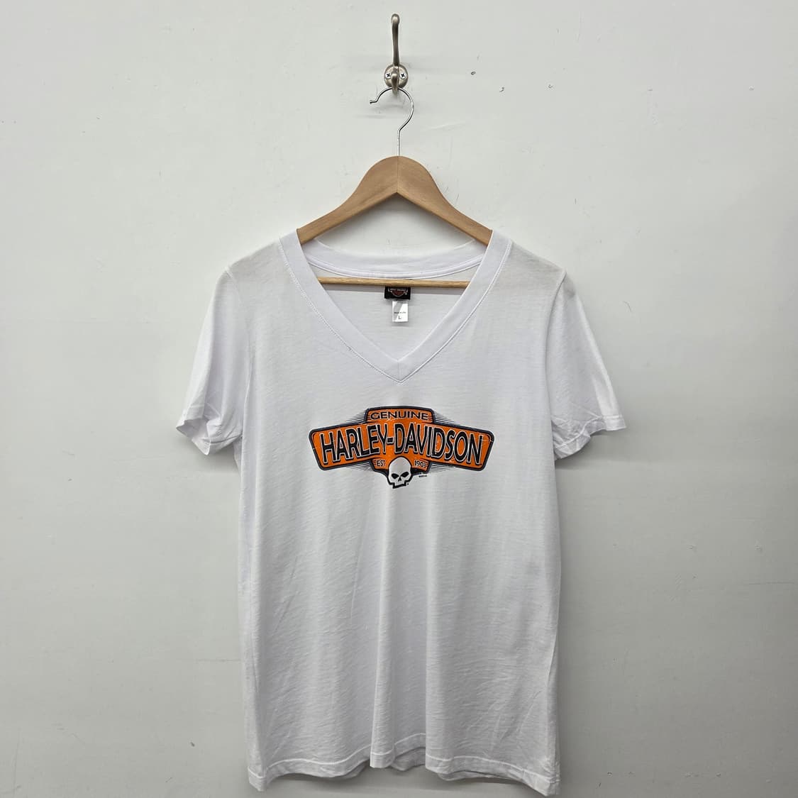 할리데이비슨 화이트 브이넥 반팔 티셔츠 여L 상품이미지1