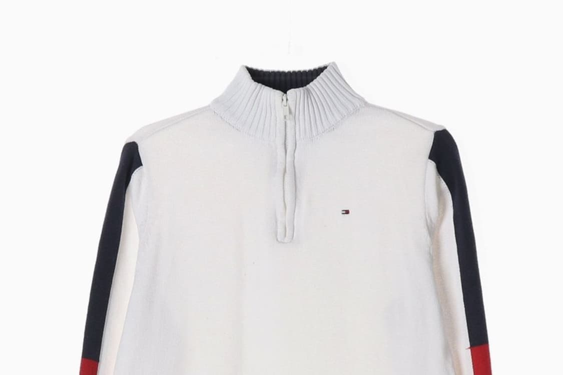 타미힐피거 키즈 소매 배색 하프집업 니트 L 16-18 상품이미지3