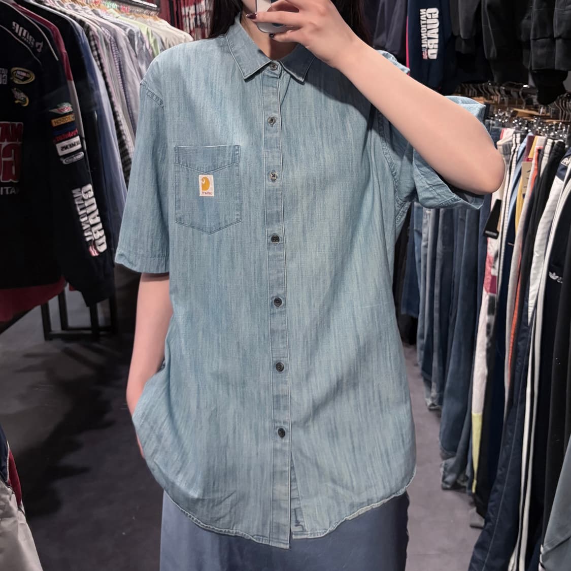 [IM] Carhartt 칼하트 워싱 데님 반팔 셔츠 연청 상품이미지4