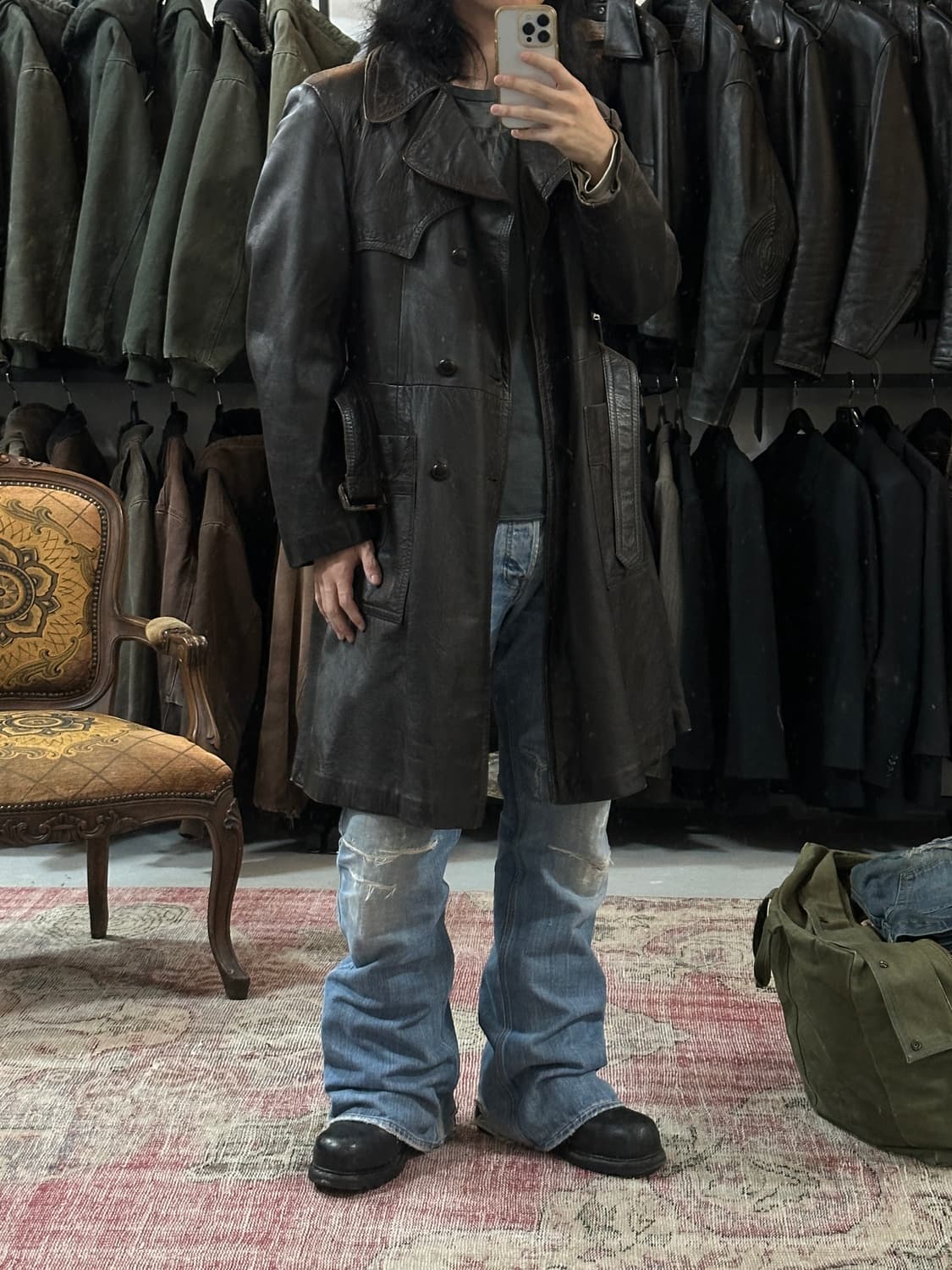 80’s 빈티지 브라운 레더 트렌치 코트 상품이미지3