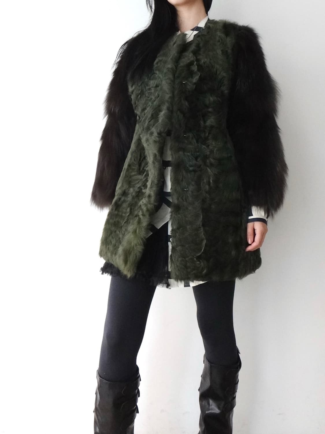 Whir pattern mix color fur jacket  상품이미지5