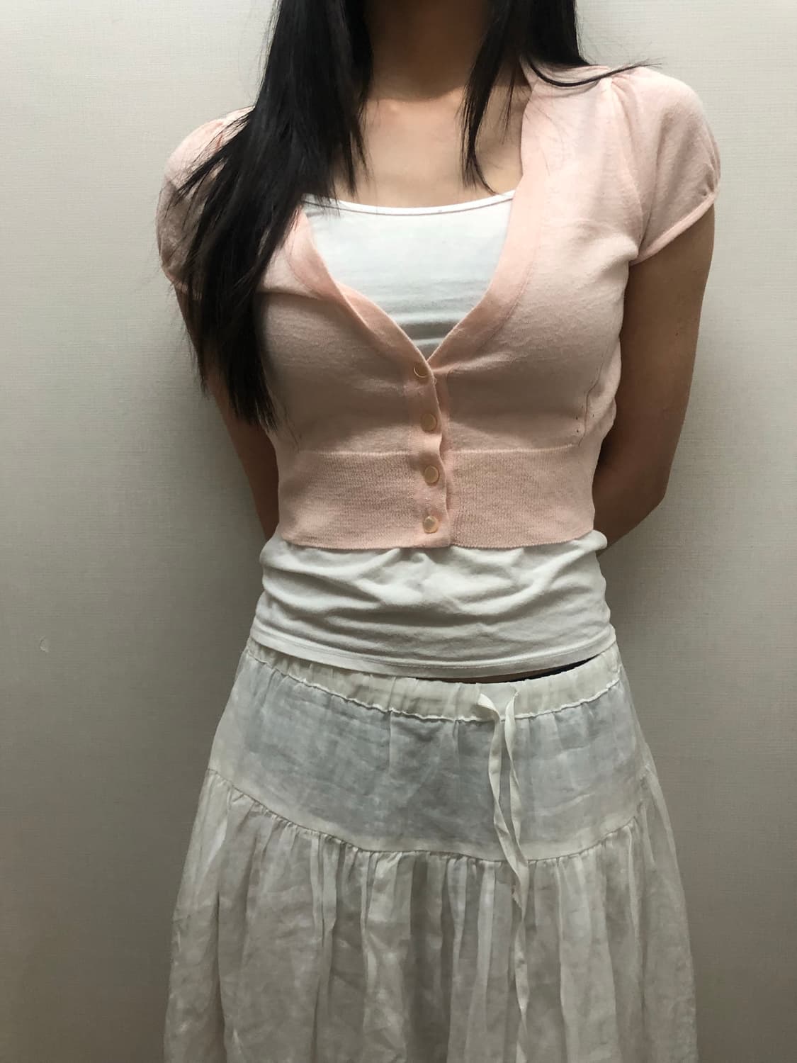 빈티지 베이비 핑크 크롭 가디건 상품이미지1
