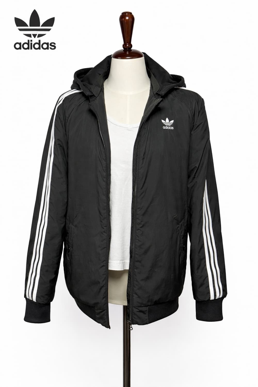 아디다스 봄버 후드 자켓 블랙 삼선 상품이미지2