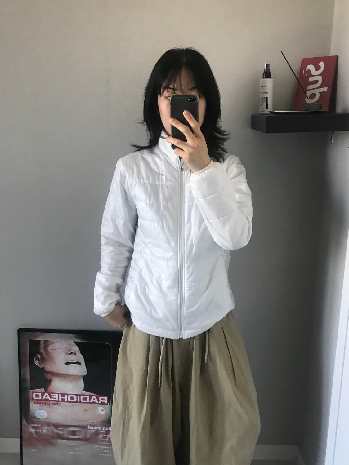 나이키 00년대 올드스쿨 은색 스우시 화이트 경량패딩 상품이미지2