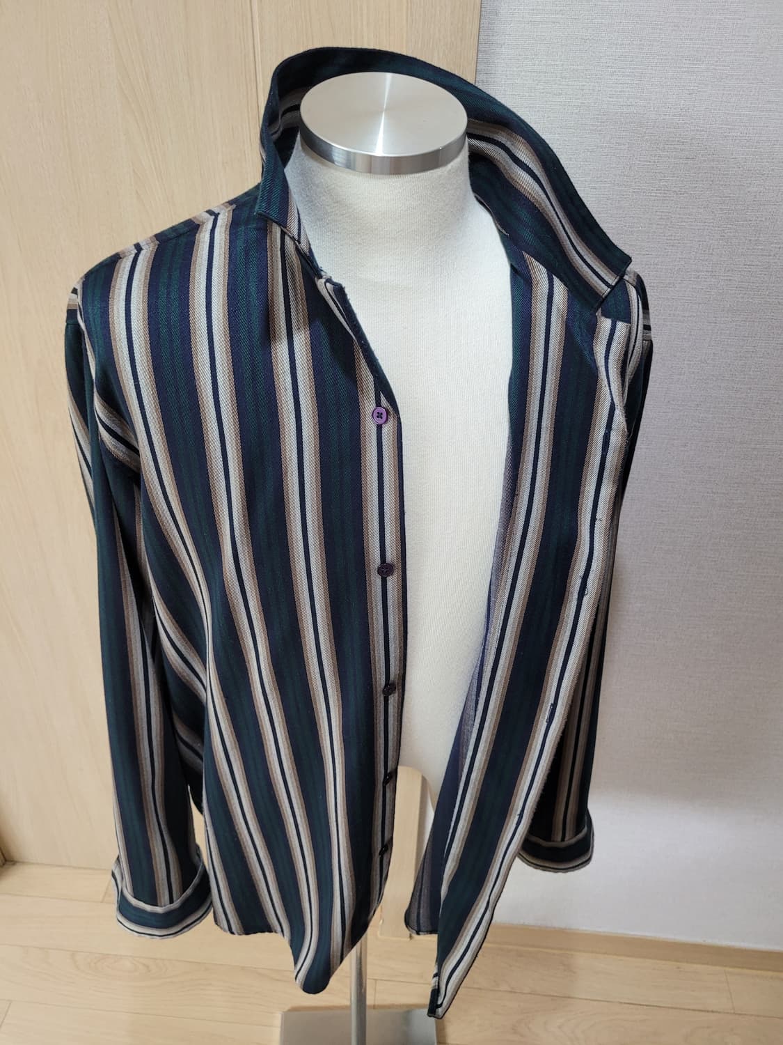 TMRW 남자 오픈카라 스트라이프 셔츠 110 그린 상품이미지7