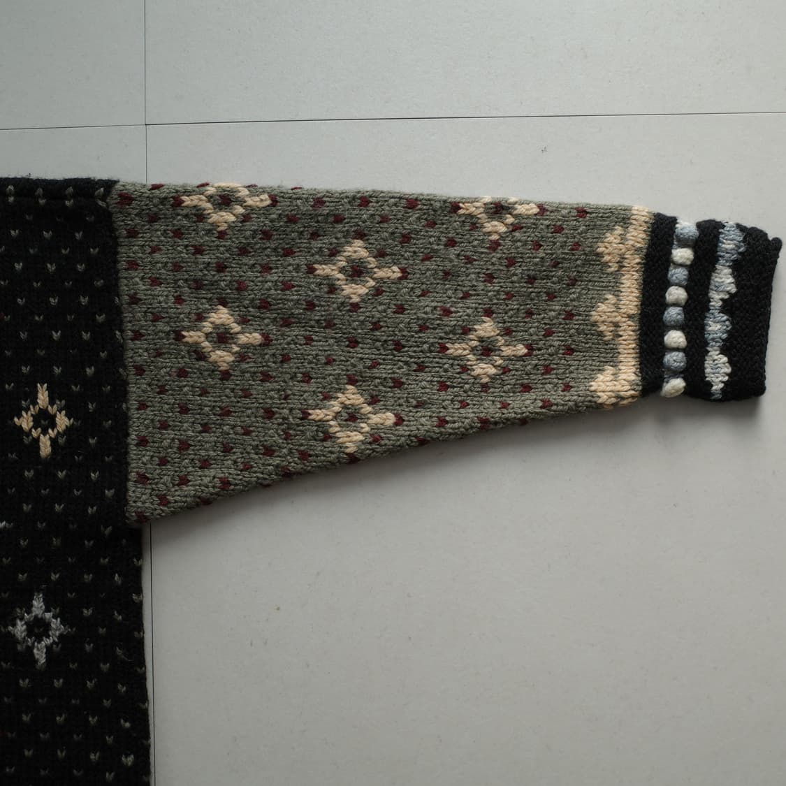 80s 엘엘빈 L사이즈 핸드니트 북유럽 패턴 울 스웨터 버드아이 상품이미지7