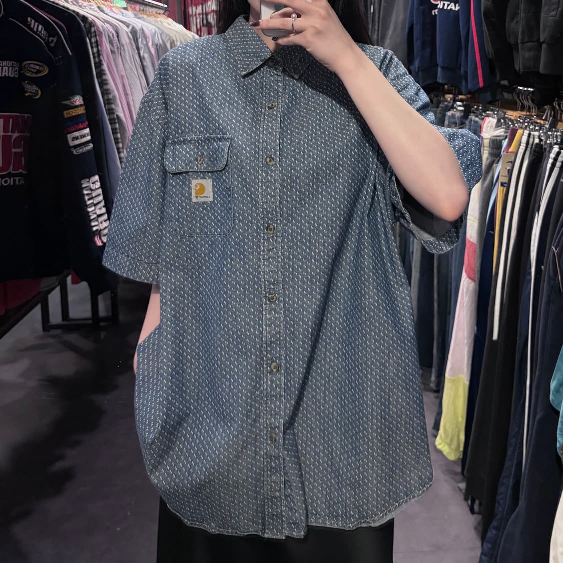 [IM] Carhartt 칼하트 데님 도트 패턴 반팔 셔츠 상품이미지2