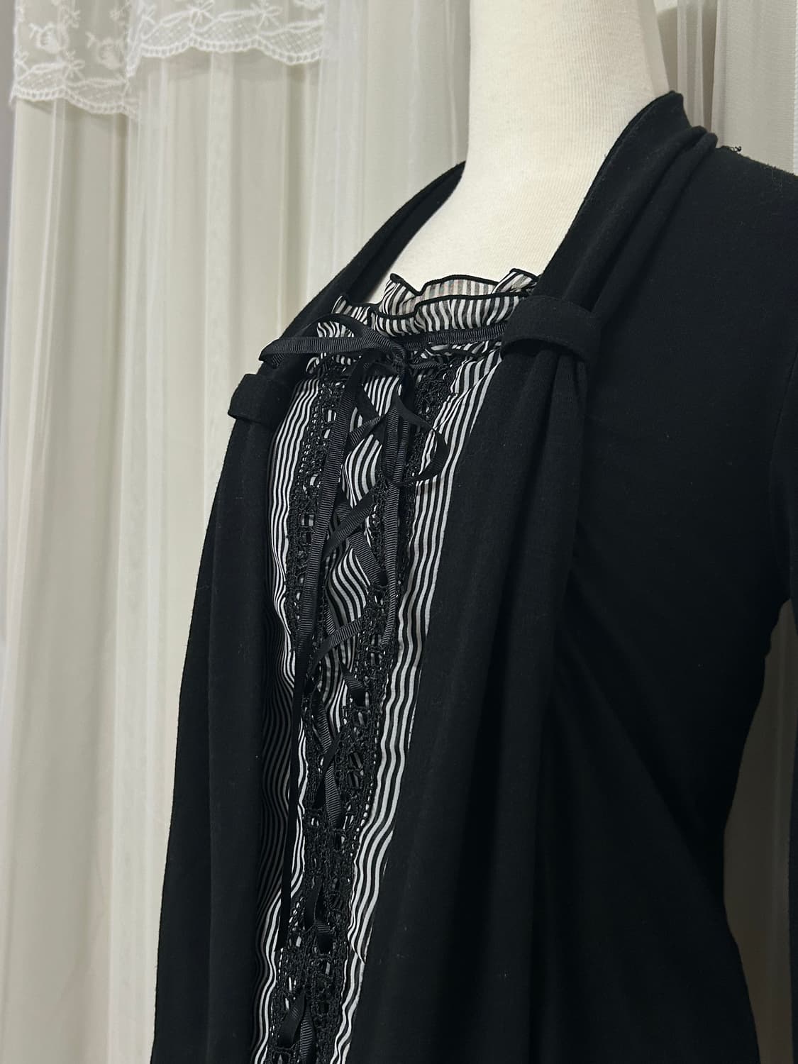 공겜여주 레이어드 리본 아일렛 탑 고딕 고스 긱시크 상품이미지2