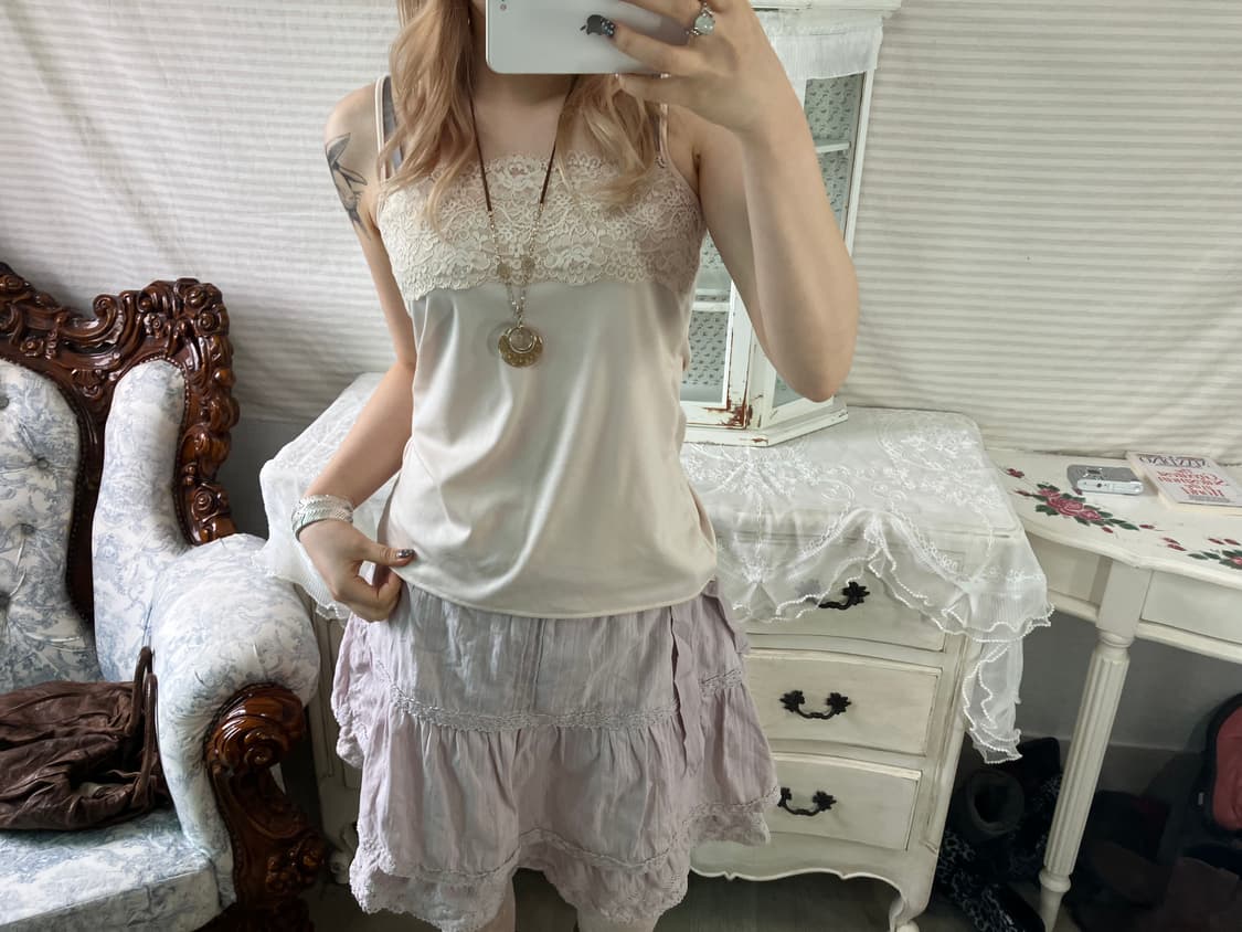 빈티지 아이보리 레이스 새틴 슬리브리스 상품이미지1