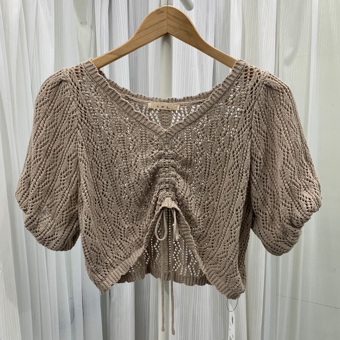 일본 빈티지 ems 셔링 스트링 퍼프 반팔 니트 1675 상품이미지1