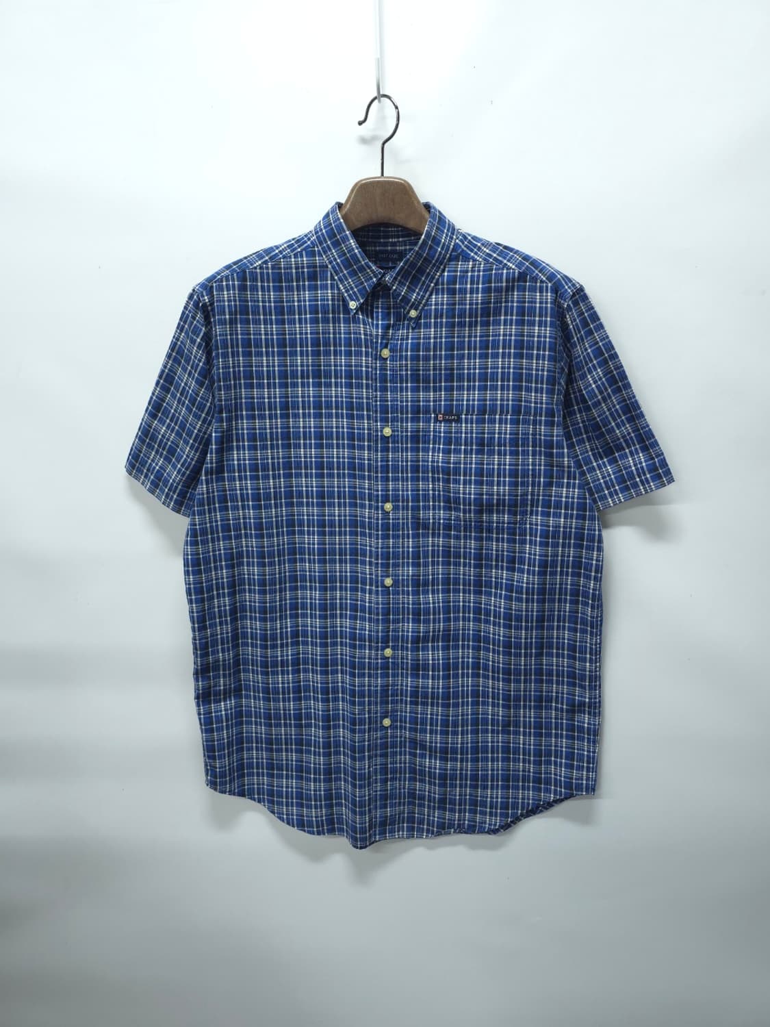 챕스(CHAPS) 블루 체크 오버핏 반팔 셔츠 (~105) 상품이미지1