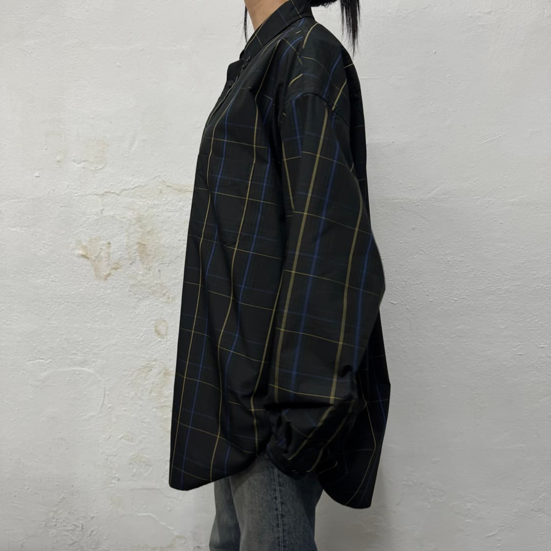 빔즈(BEAMS DoT) 브라운 믹스 체크 패턴 혼방 빅실루엣 셔츠 상품이미지2