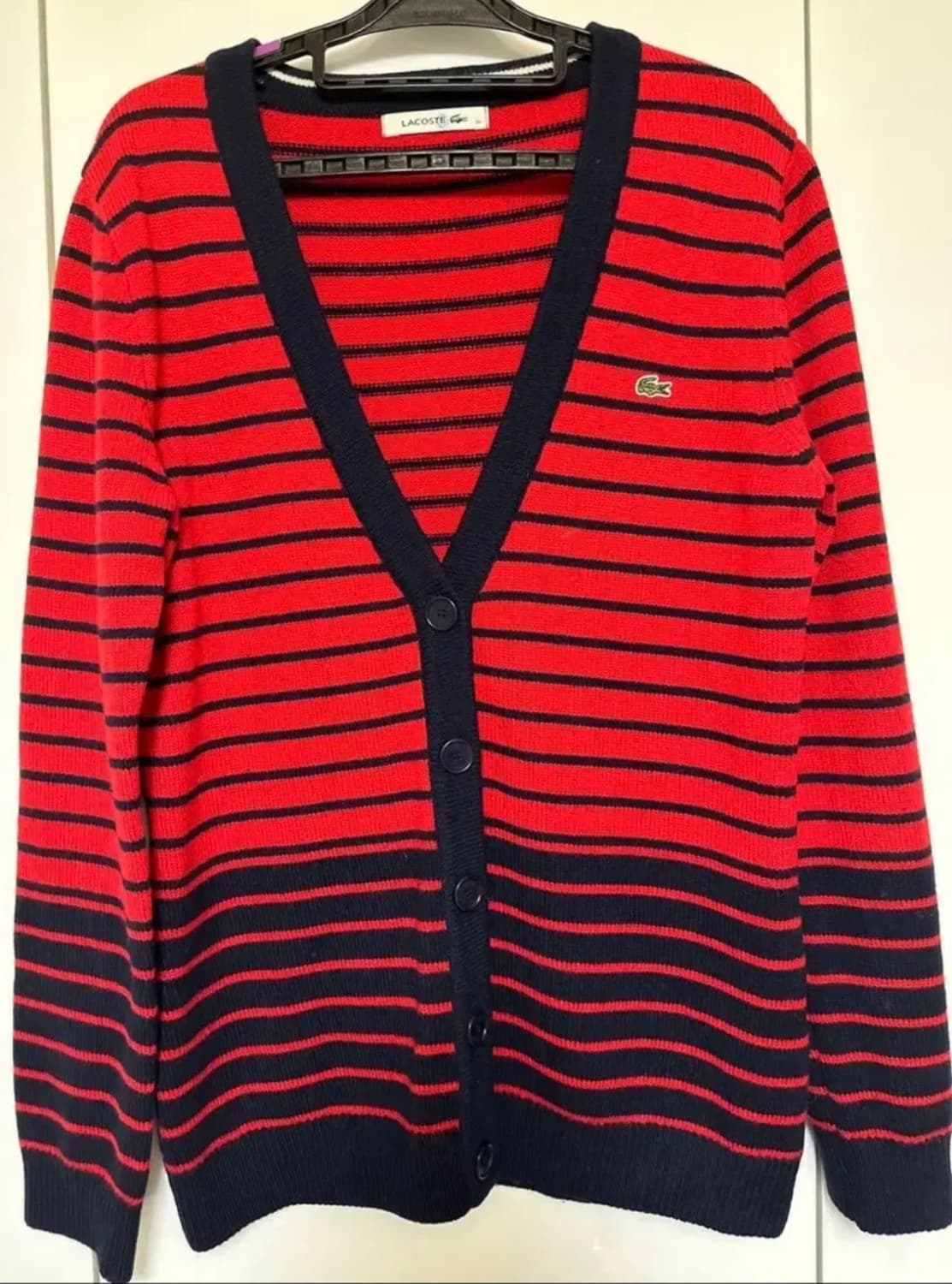 라코스테 레드 네이비 스트라이프울100 가디건 상품이미지2