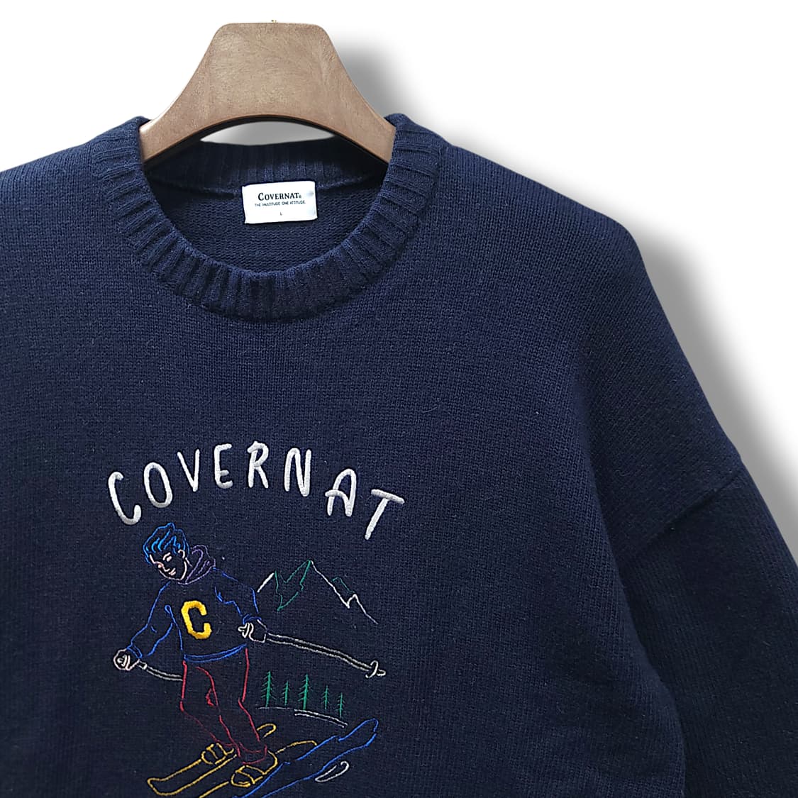 [L] 커버낫 네이비 울 혼방 스키자수 니트 상품이미지4