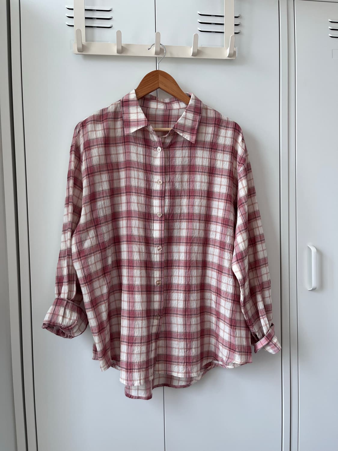 Earth music 얼스뮤직 분홍 체크 남방 셔츠 상품이미지3