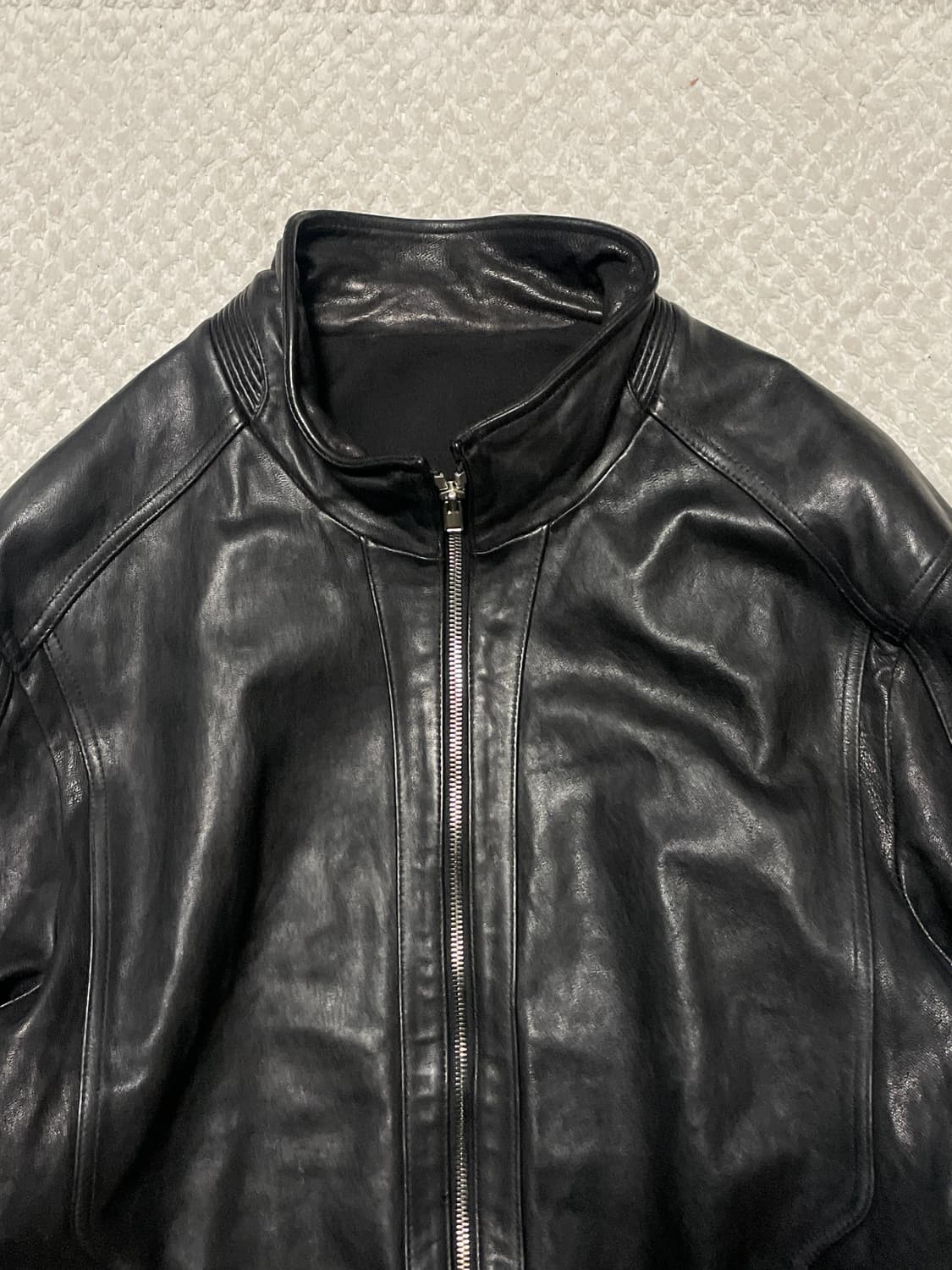 웨스턴 무드 이태리 램스킨 양가죽 절개 레더 자켓 상품이미지4