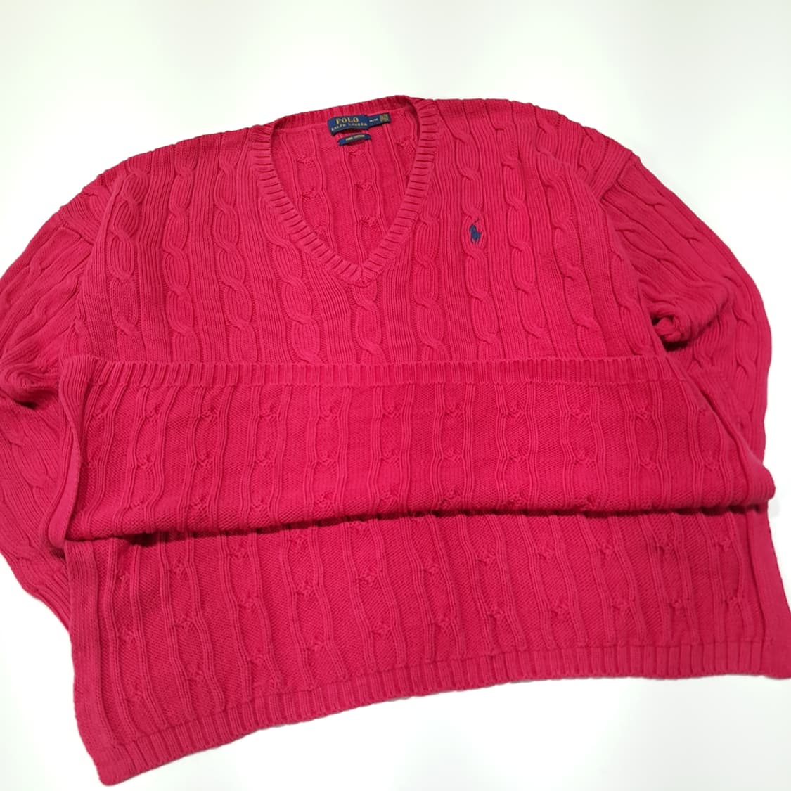 CL157 폴로 피마코튼 케이블 핑크 브이넥 니트 스웨터 상품이미지6