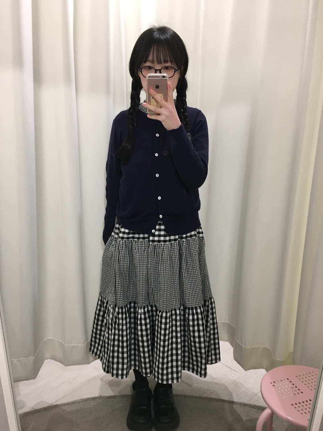 패치 체크 롱원피스 상품이미지2