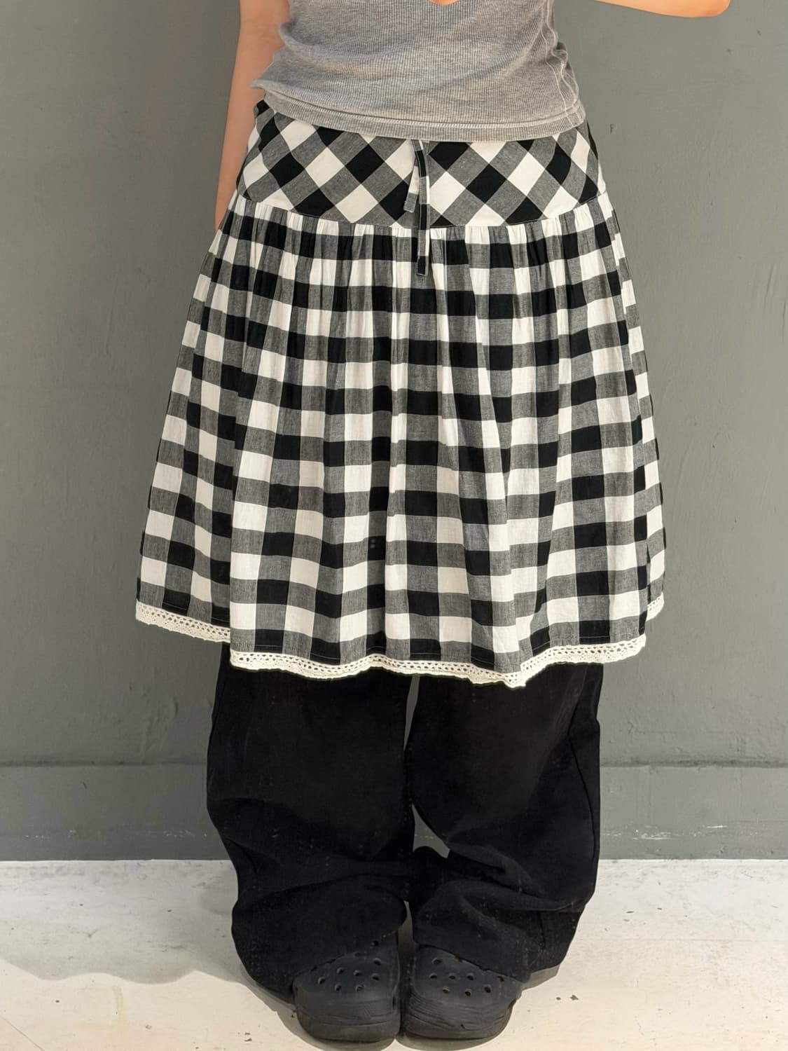 lace trim detail gingham skirt 상품이미지2