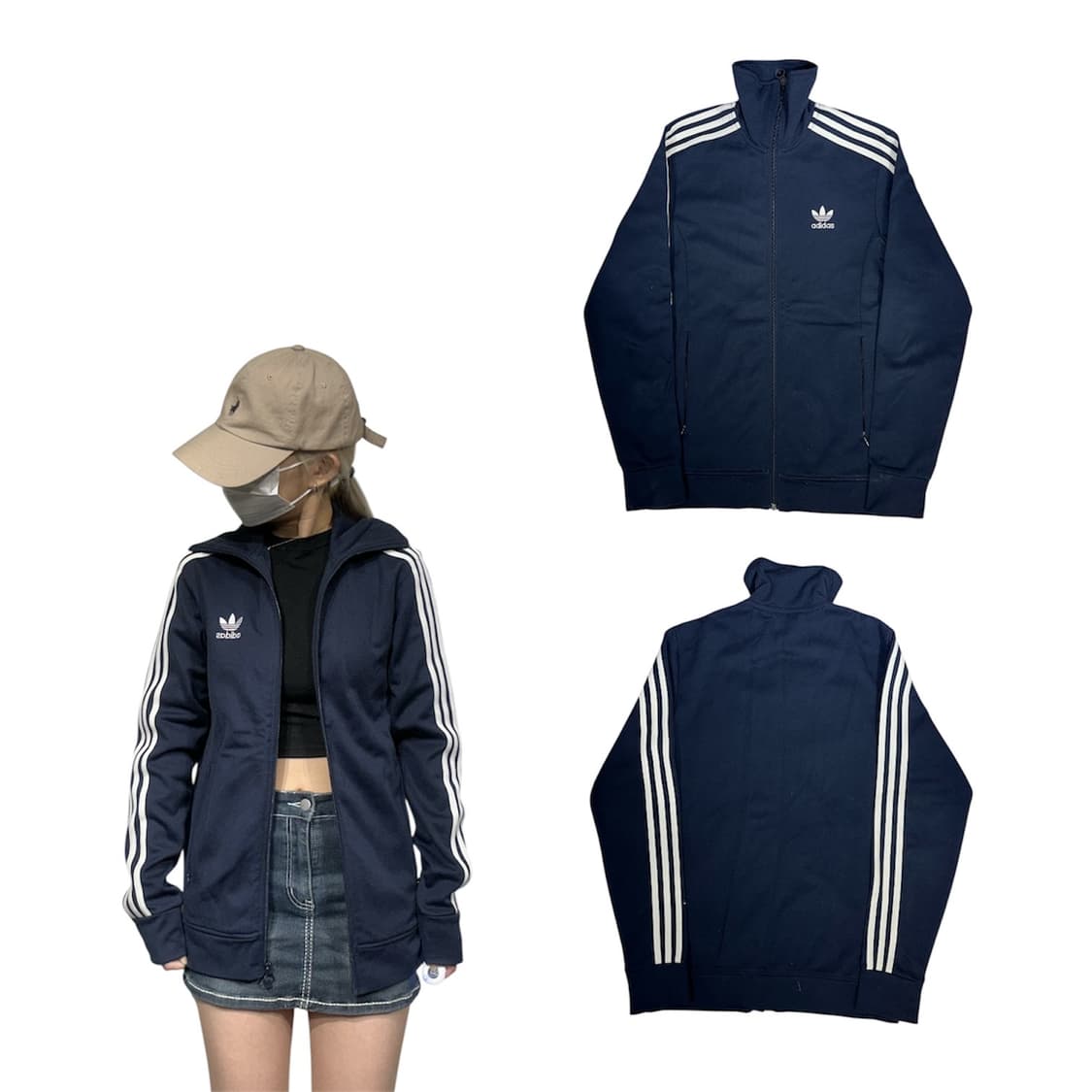 아디다스 네이비 화이트 삼선 오버핏 트랙탑 져지 95 상품이미지1