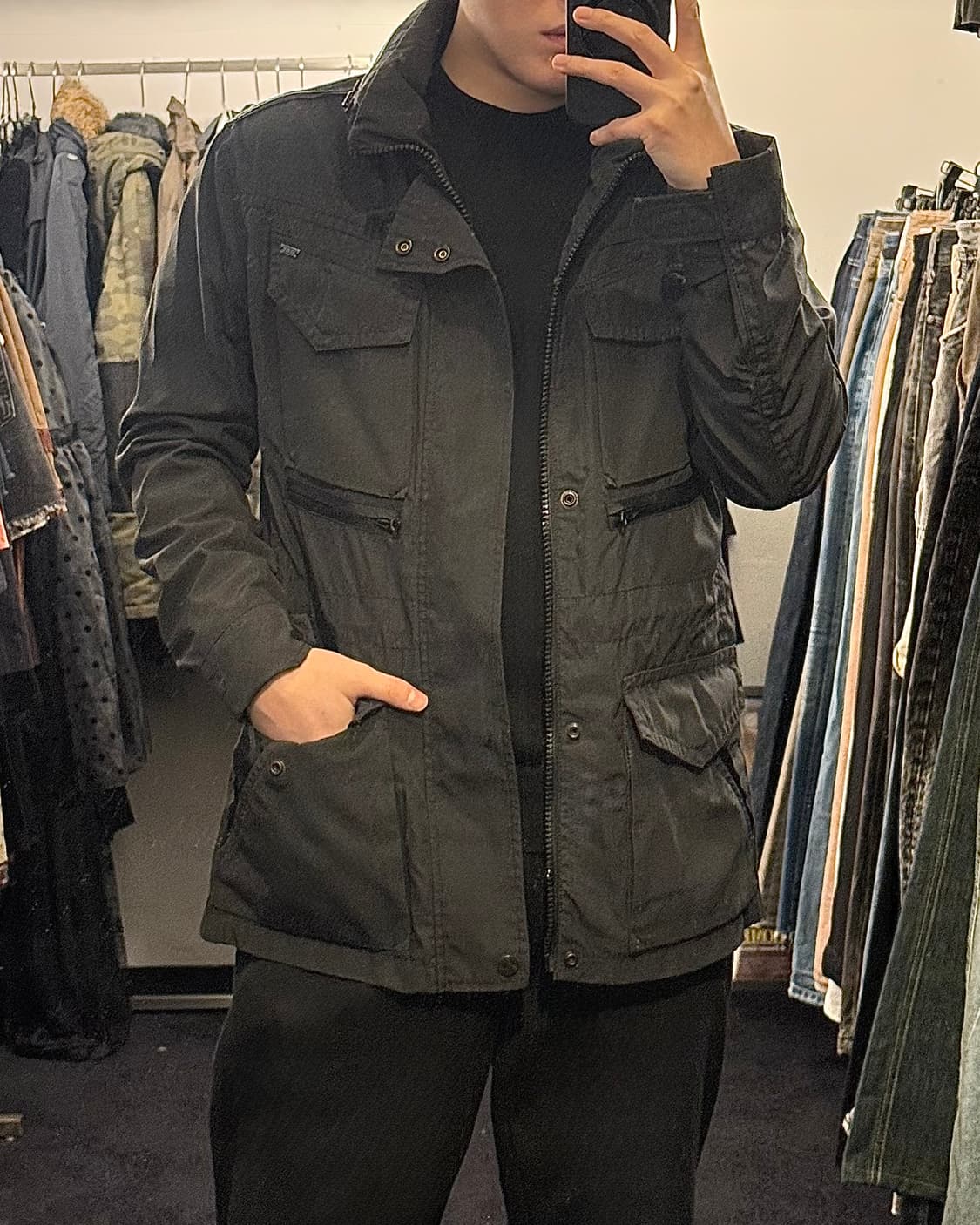 리바이스 야상 사파리 헌팅 자켓 워크 개파카 하이넥 고스 펑크 블랙 L 상품이미지1