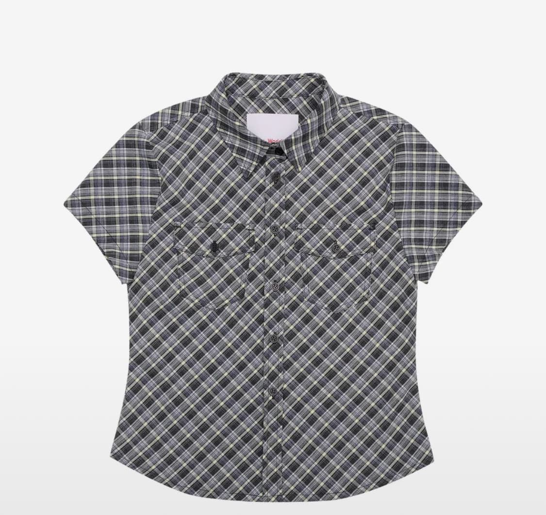아메스 CHECK SHORTSLEEVE SHIRTS NAVY 상품이미지1