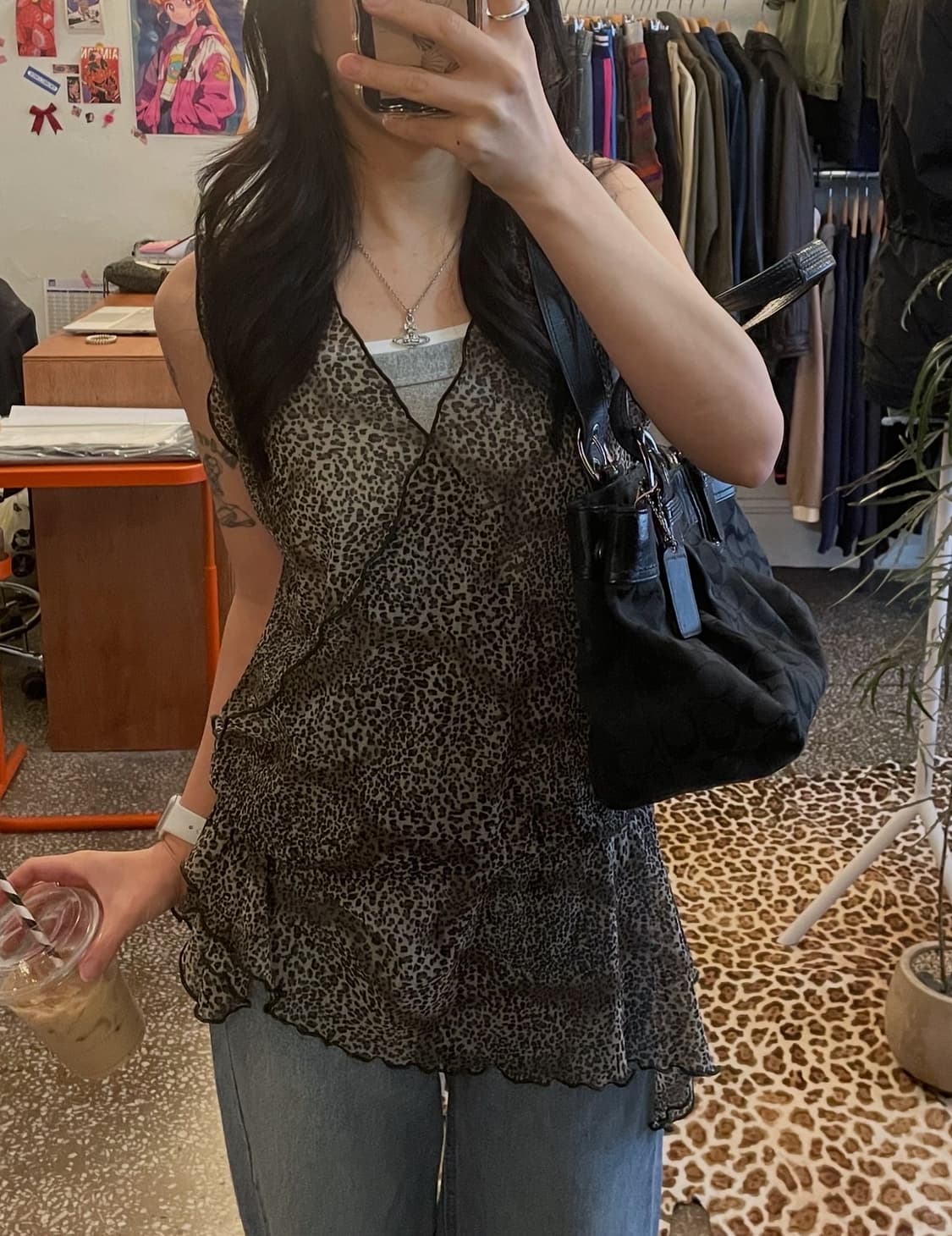 레오파드 레이어드 슬리브리스 [무배] 상품이미지2