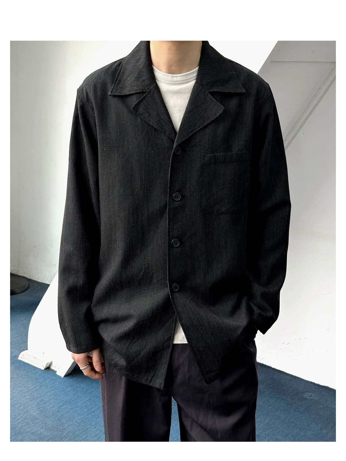 Pinstripe design collar L/S shirt 상품이미지1