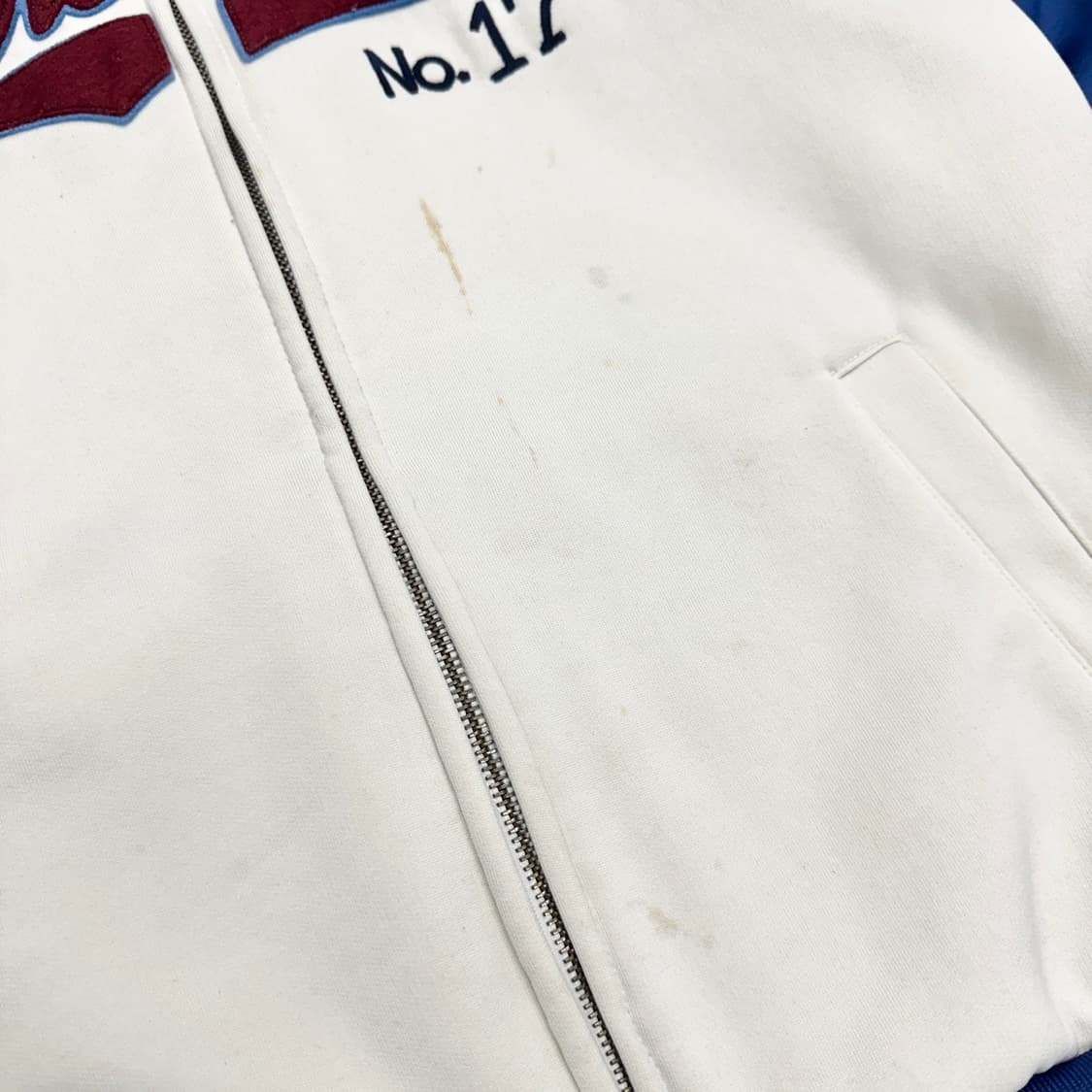 아베크롬비 Y2K 아치로고 화이트 블루 배색 코튼 집업 상품이미지4