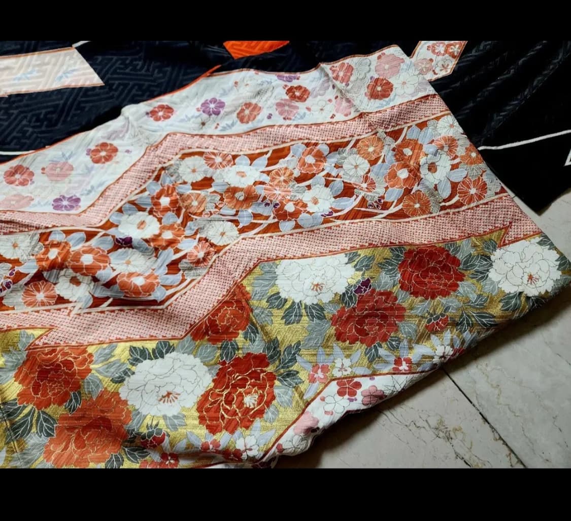 일본 장인제작 실크 후리소데 기모노+오비+속 기모노 세트2 상품이미지5