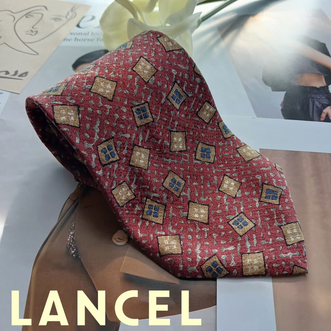 란셀 실크 레드 기하 패턴 넥타이 9.5cm B등급 A18742
 상품이미지1