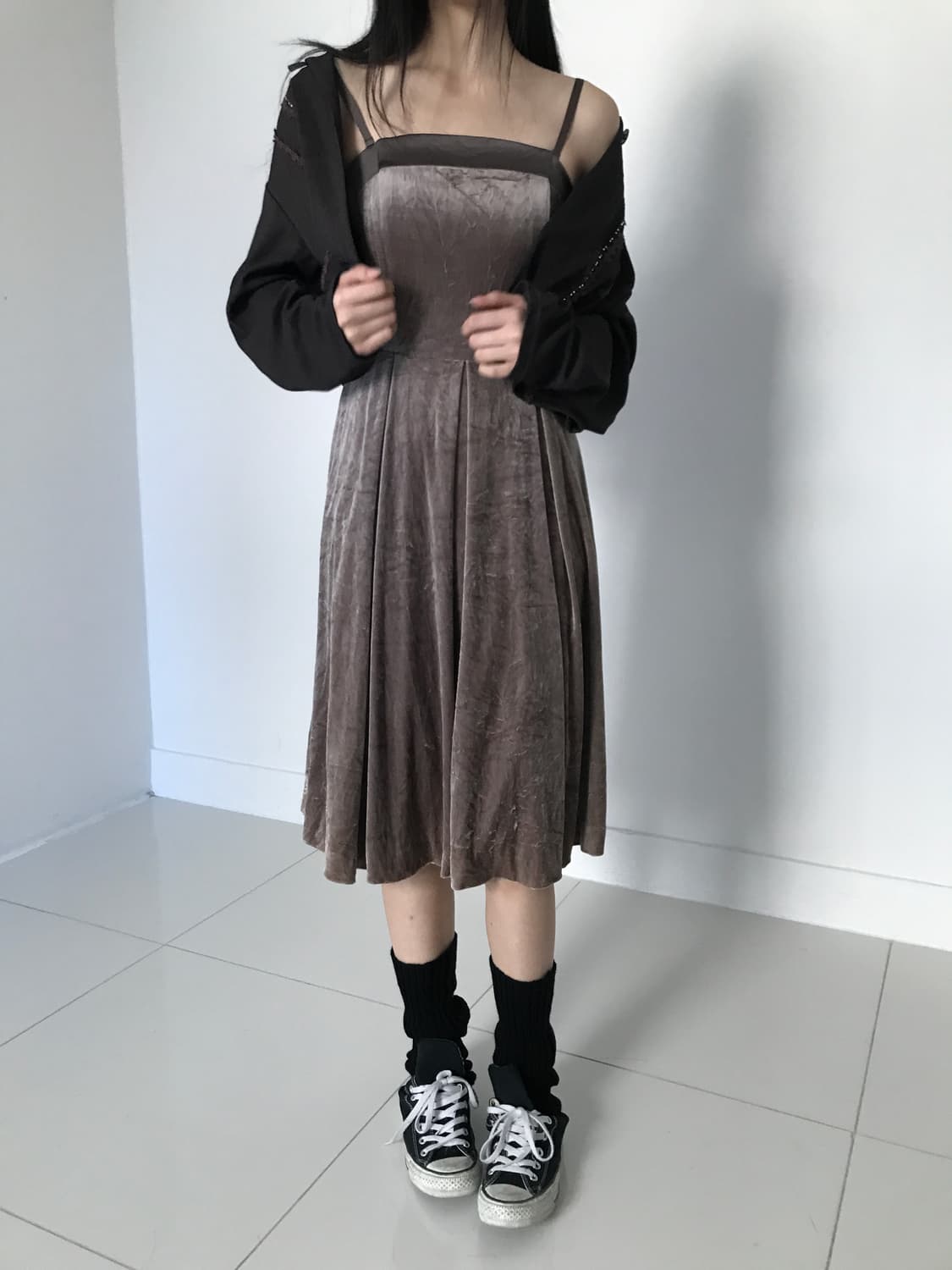 Velvet brown slip dress 상품이미지10