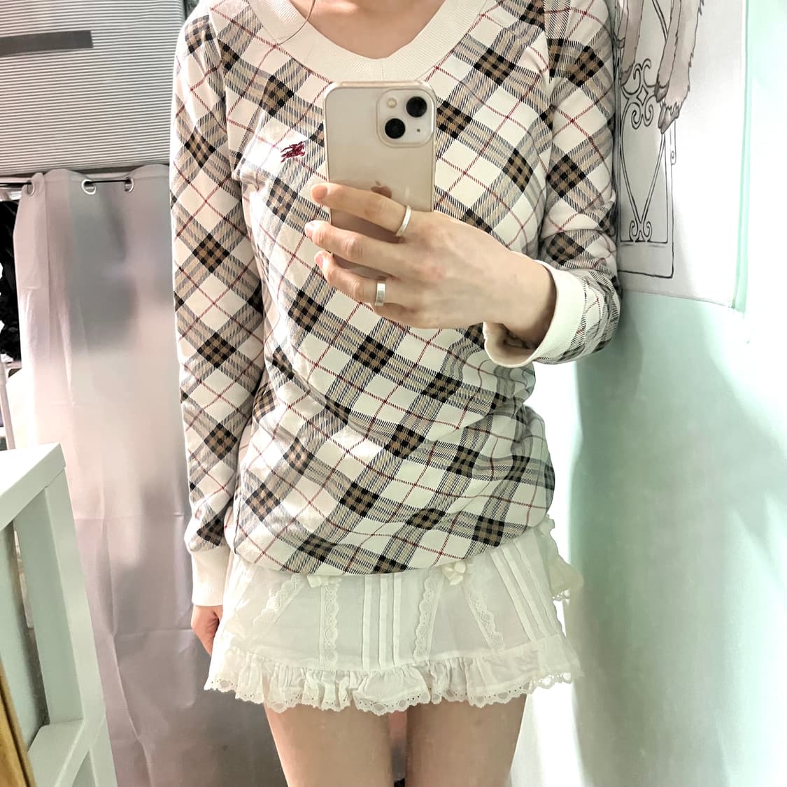 버버리 블루라벨 노바체크 쿨아이보리 롱슬리브 맨투맨 미니원피스 상품이미지4