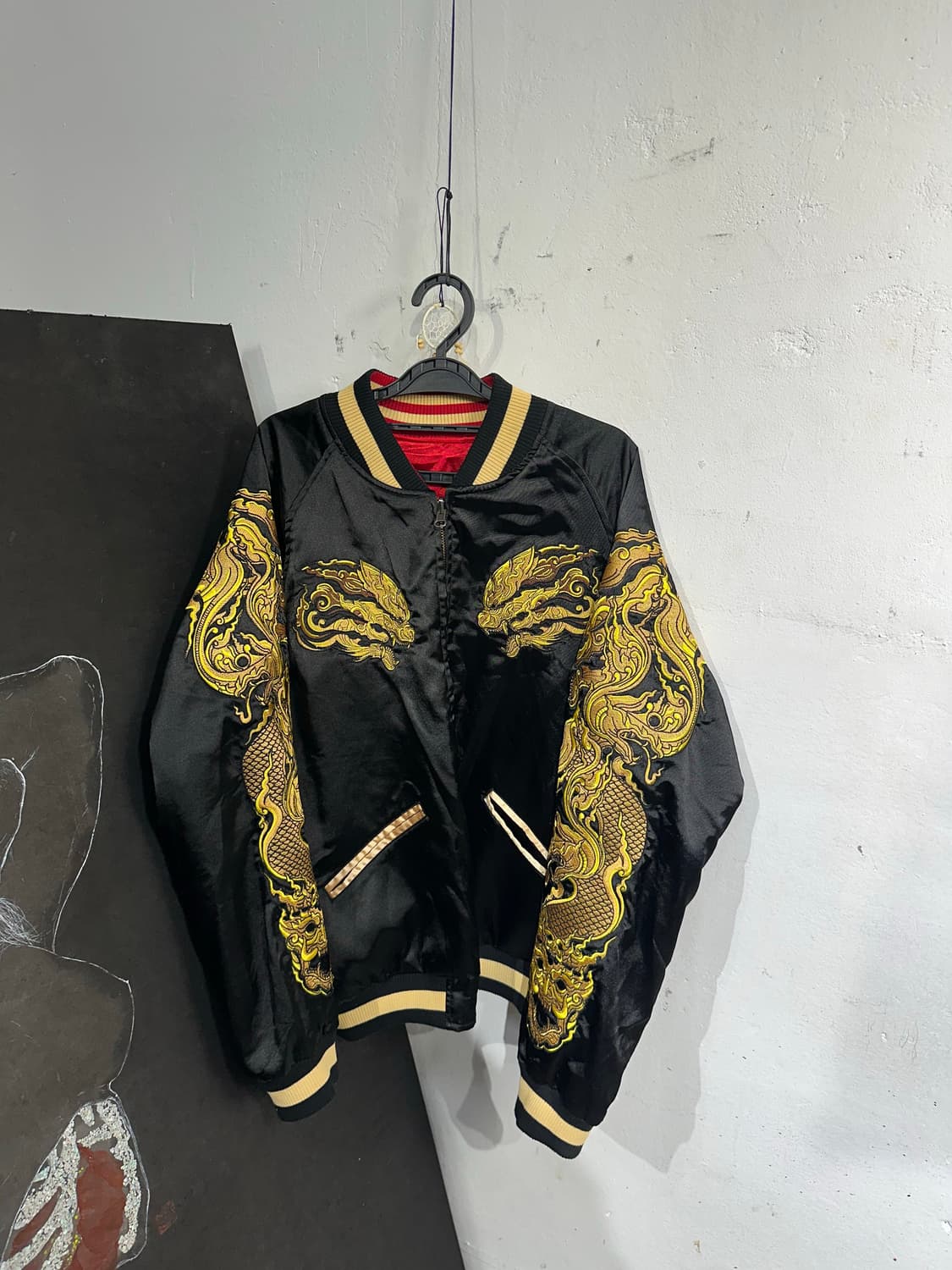 Jpn 일본빈티지 오리엔탈 태국 양면 검빨 스카잔 자켓 상품이미지7