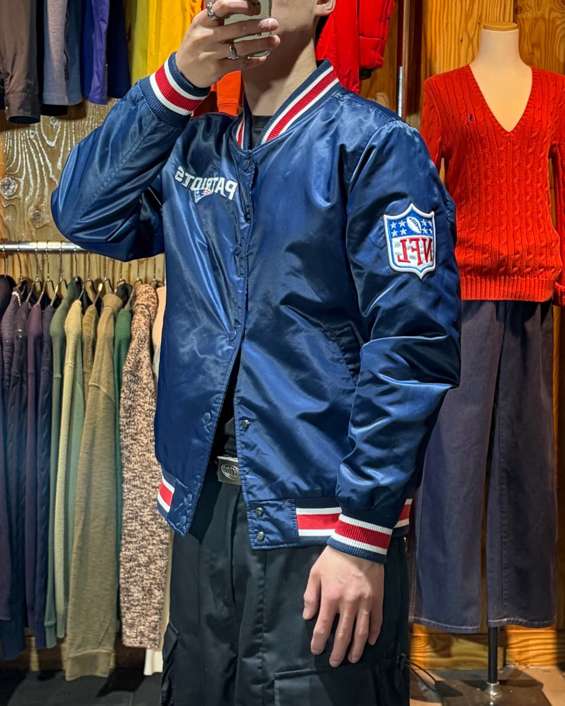 M NFL 빅로고 사틴 네이비 레드라인 바시티 상품이미지1