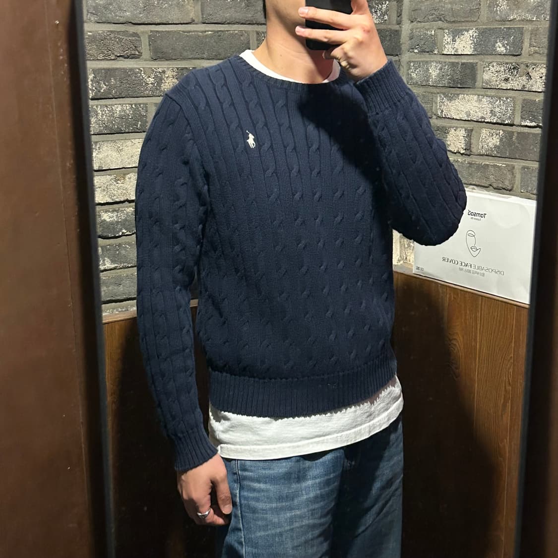 XL) 폴로 랄프로렌 케이블 꽈배기 니트 신형 큐알탭 네이비 상품이미지8