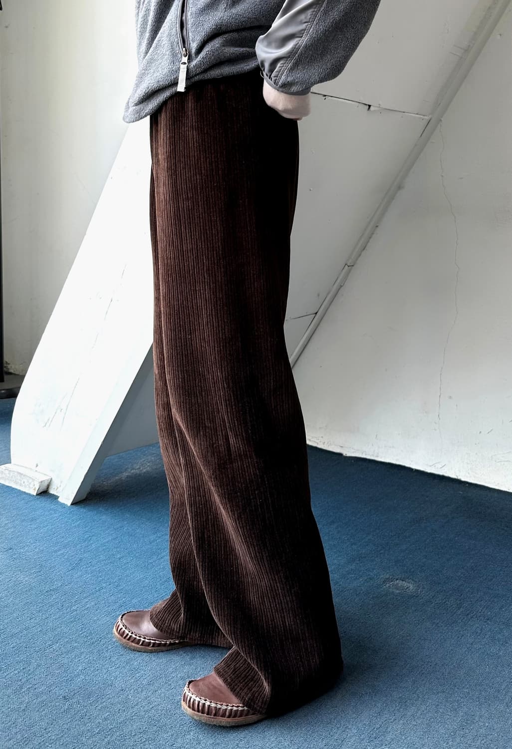 Cord design inner fleece wide warm pants 상품이미지5