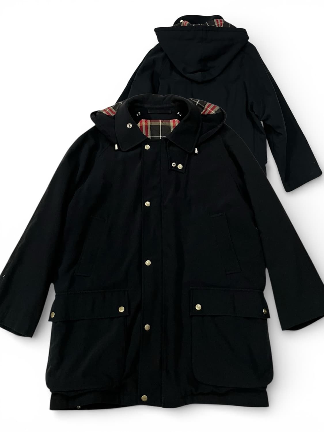 버버리 후드 탈부착 블랙 체크 안감 코트 S 상품이미지1